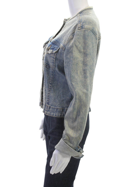 Jet John Eshaya Women Blue Cotton Blend Crew Neck Button Jacket Size PS