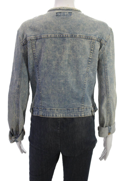 Jet John Eshaya Women Blue Cotton Blend Crew Neck Button Jacket Size PS