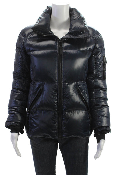 SAM. Womens Puffer Quilted Jacket Black Zip High Neck Long Sleeve Size M