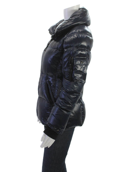 SAM. Womens Puffer Quilted Jacket Black Zip High Neck Long Sleeve Size M