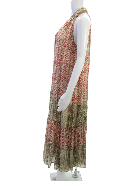 Zara Womens Maxi Shirtdress Green Geometric Boho Collared Size XS