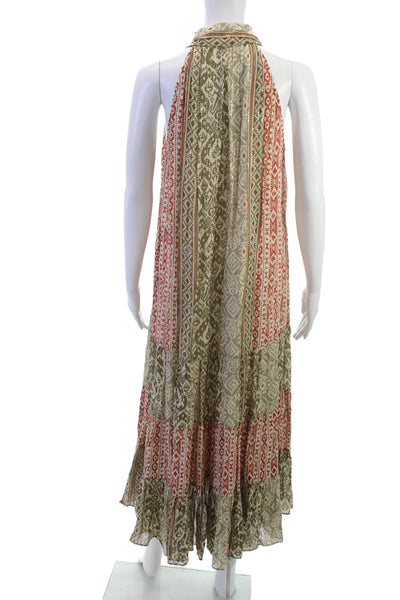 Zara Womens Maxi Shirtdress Green Geometric Boho Collared Size XS