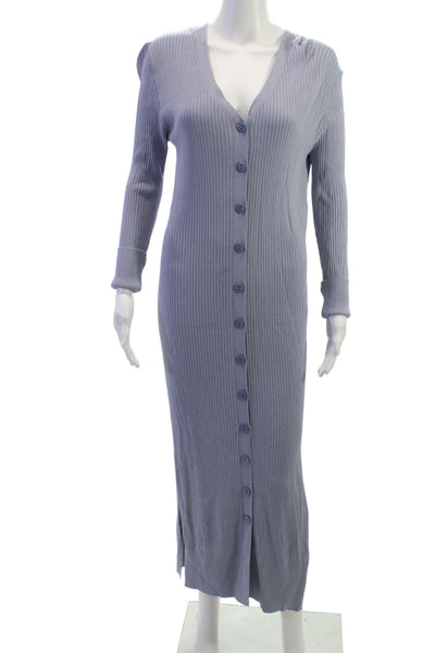 Line & Dot Women Sweater Dress V-Neck Striped Light Blue Long Sleeve Size S