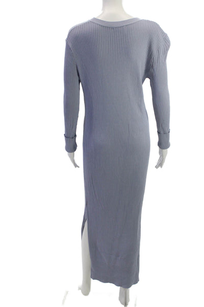 Line & Dot Women Sweater Dress V-Neck Striped Light Blue Long Sleeve Size S