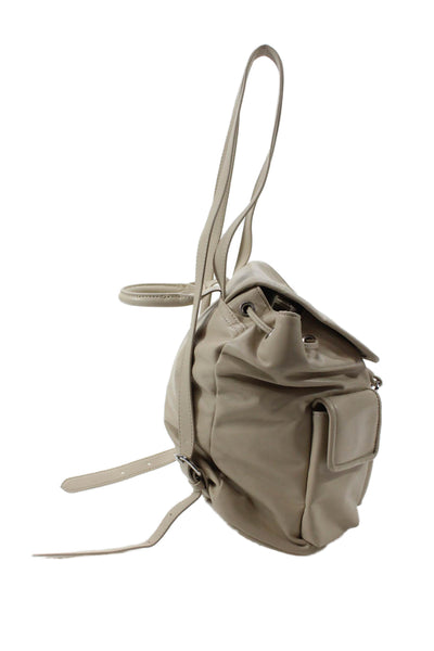 Zara Womens Double Strap Triple Pocket Front Leather Backpack Handbag Beige