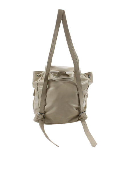 Zara Womens Double Strap Triple Pocket Front Leather Backpack Handbag Beige