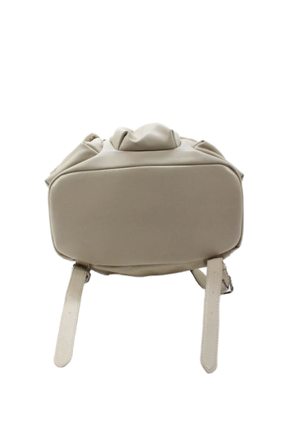 Zara Womens Double Strap Triple Pocket Front Leather Backpack Handbag Beige