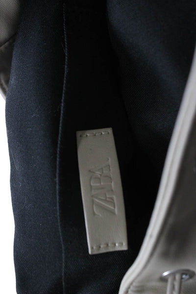 Zara Womens Double Strap Triple Pocket Front Leather Backpack Handbag Beige