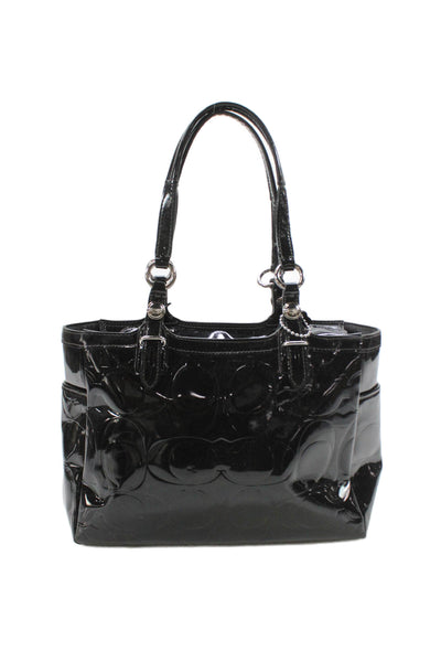 Coach Women's Zip Closure Patent Leather Black Tote Handbag