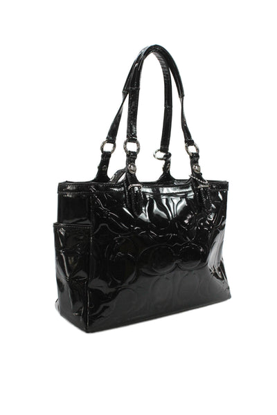 Coach Women's Zip Closure Patent Leather Black Tote Handbag
