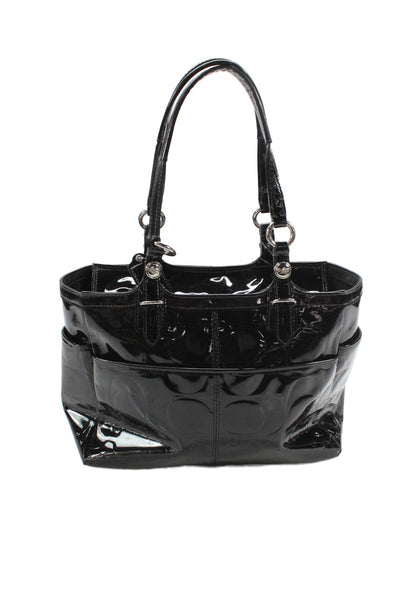 Coach Women's Zip Closure Patent Leather Black Tote Handbag