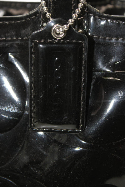 Coach Women's Zip Closure Patent Leather Black Tote Handbag
