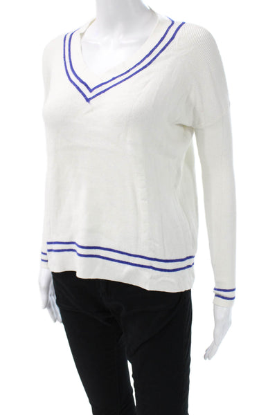 Olivaceous Womens White V-Neck Striped Pullover Sweater Size S