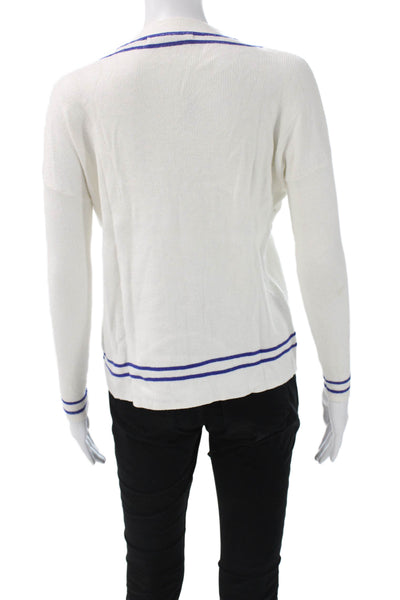 Olivaceous Womens White V-Neck Striped Pullover Sweater Size S