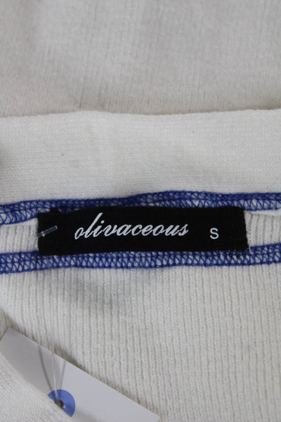 Olivaceous Womens White V-Neck Striped Pullover Sweater Size S