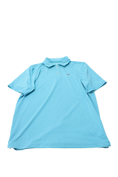 Vineyard Vines Childrens Boys Striped Short Sleeves Polo Shirt Blue Size 18
