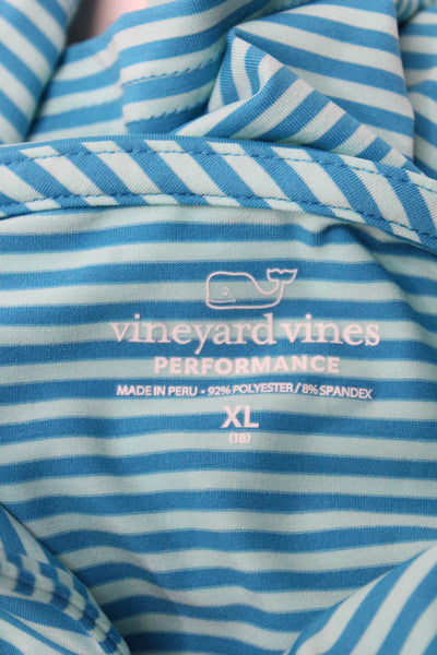 Vineyard Vines Childrens Boys Striped Short Sleeves Polo Shirt Blue Size 18