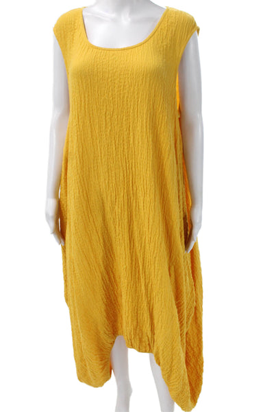 Igor Women Kaftan Maxi Yellow Sleeveless Round Neck Cotton Blend Dress Size XL