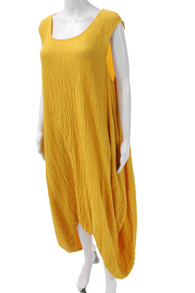 Igor Women Kaftan Maxi Yellow Sleeveless Round Neck Cotton Blend Dress Size XL