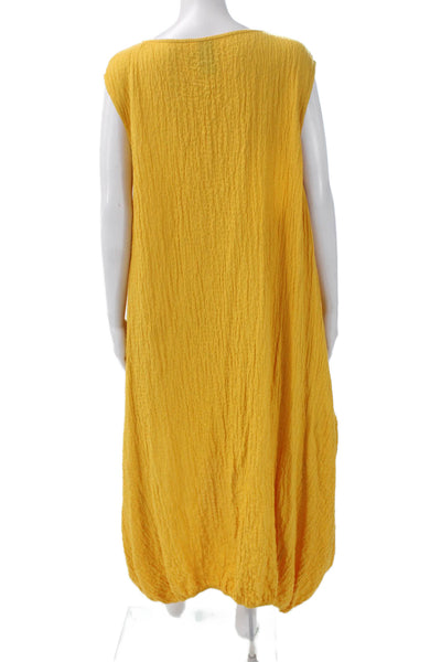 Igor Women Kaftan Maxi Yellow Sleeveless Round Neck Cotton Blend Dress Size XL