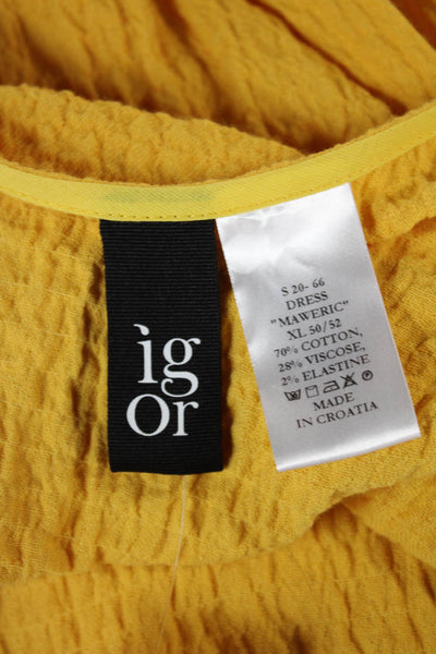 Igor Women Kaftan Maxi Yellow Sleeveless Round Neck Cotton Blend Dress Size XL