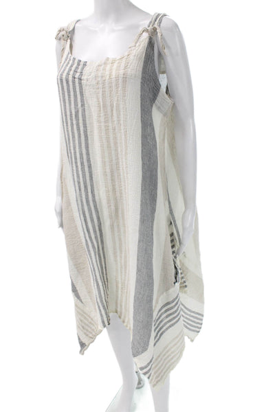Luukaa Women Kaftan Tank Dress Beige Linen Striped Sleeveless Long Plus Size 20