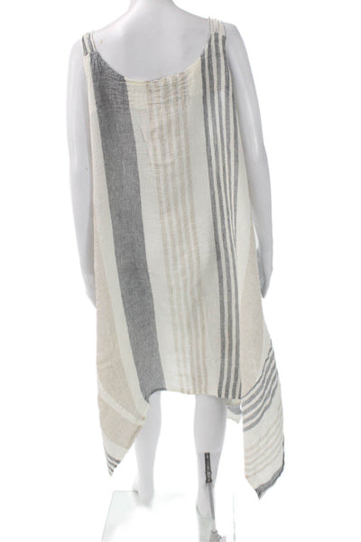 Luukaa Women Kaftan Tank Dress Beige Linen Striped Sleeveless Long Plus Size 20