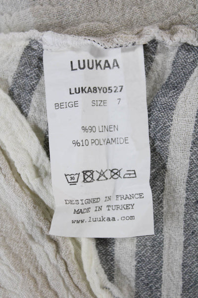 Luukaa Women Kaftan Tank Dress Beige Linen Striped Sleeveless Long Plus Size 20