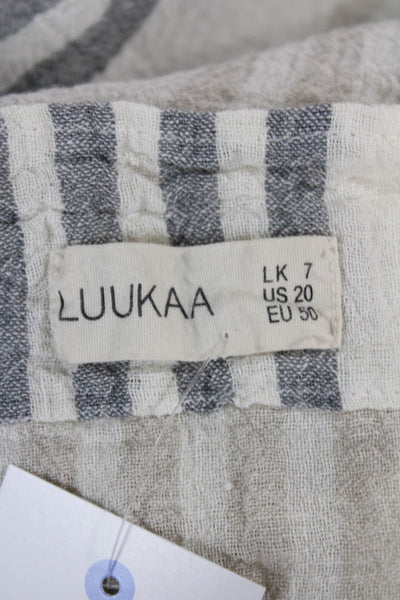 Luukaa Women Kaftan Tank Dress Beige Linen Striped Sleeveless Long Plus Size 20