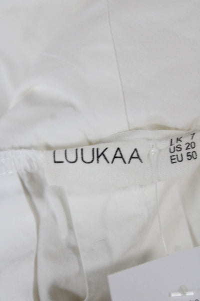 Luukaa Womens A-Line Swing Graphic Cotton Blouse White Short Sleeve Size 20