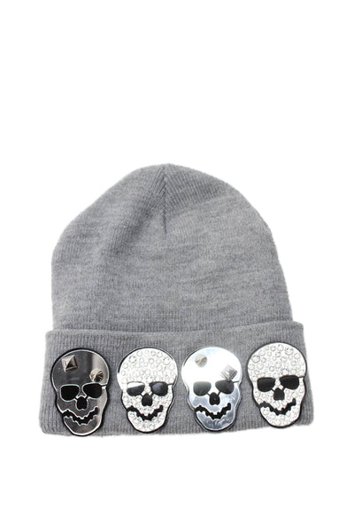 Suite1521 Womens Jeweled Skull Beanie Hat Grey Size One Size