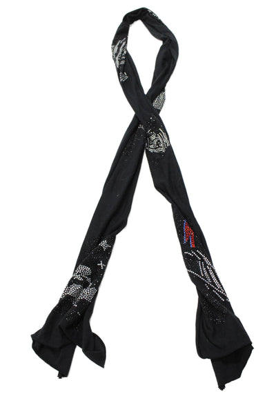 Iodtrussel Womens Jeweled Detail Light Weight Scarf Black Cotton