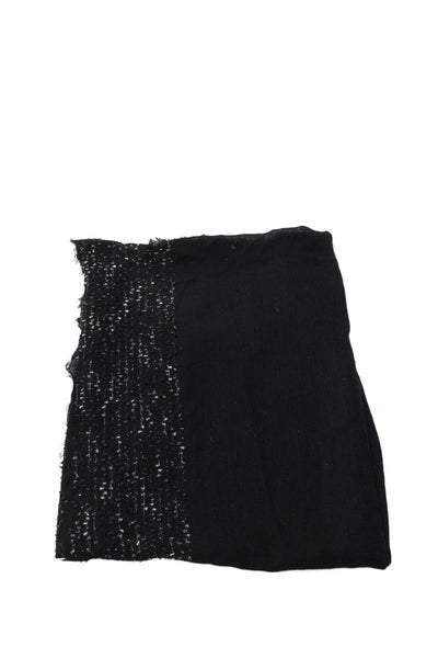 Faliero Sarti Womens Tweed Detail Fringe Trim Scarf Black Wool Blend