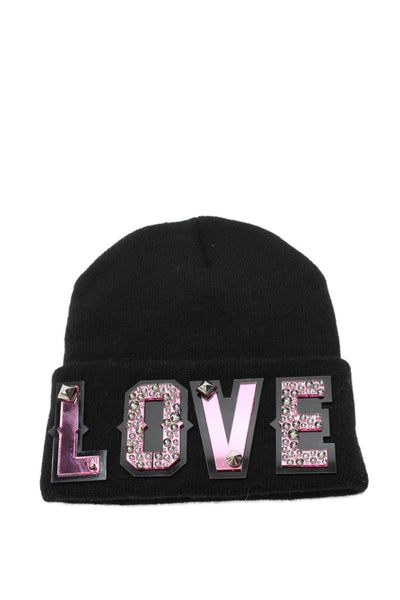 Suite1521 Womens Jeweled Love Beanie Hat Black Pink Size One Size