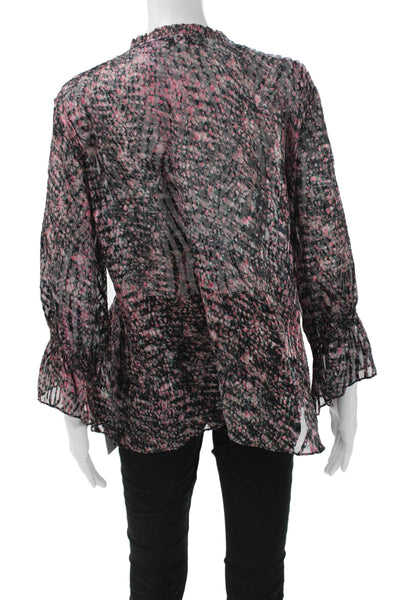IRO Women Black Floral V-Neck Long Sleeve Tunic Blouse Silk Blend Boho Size 40