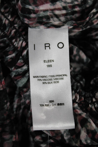 IRO Women Black Floral V-Neck Long Sleeve Tunic Blouse Silk Blend Boho Size 40
