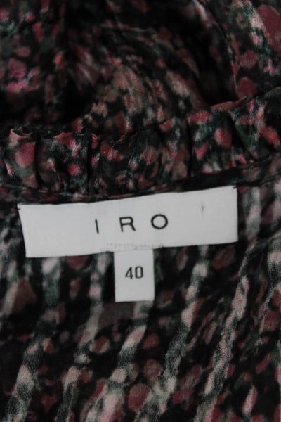 IRO Women Black Floral V-Neck Long Sleeve Tunic Blouse Silk Blend Boho Size 40