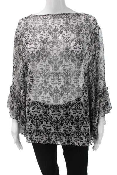 Thomas Wylde Women Kimono Blouse Black Silk Graphic 3/4 Sleeve Neck Size S