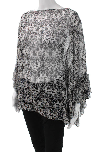 Thomas Wylde Women Kimono Blouse Black Silk Graphic 3/4 Sleeve Neck Size S