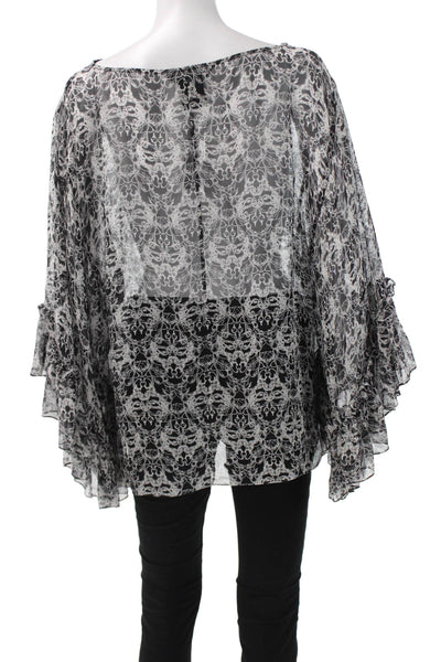 Thomas Wylde Women Kimono Blouse Black Silk Graphic 3/4 Sleeve Neck Size S