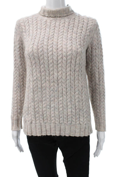 La Vie Women Pullover Mock Neck Beige Merino Blend Long Sleeve Size XS