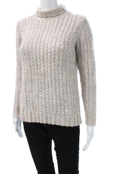 La Vie Women Pullover Mock Neck Beige Merino Blend Long Sleeve Size XS