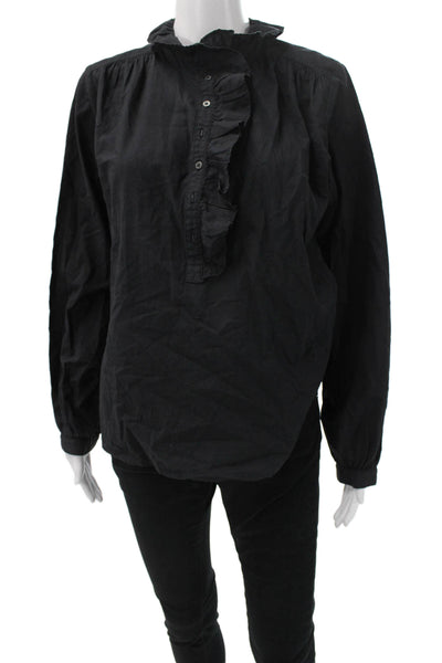 Xirena Womens Bohemian High Neck Button Up Black Cotton Blouse Size S