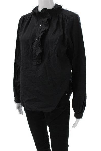 Xirena Womens Bohemian High Neck Button Up Black Cotton Blouse Size S