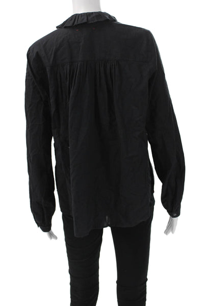 Xirena Womens Bohemian High Neck Button Up Black Cotton Blouse Size S