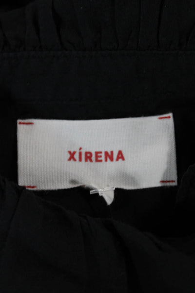 Xirena Womens Bohemian High Neck Button Up Black Cotton Blouse Size S
