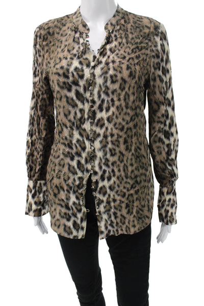 Joie Women Beige Leopard Print Long Sleeve Button Up Viscose Blouse Size XS