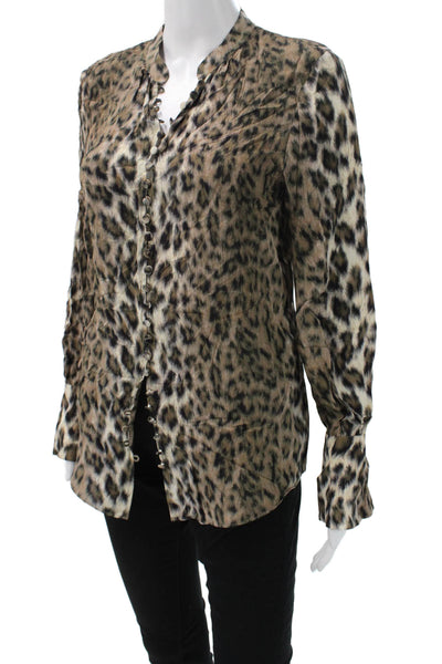 Joie Women Beige Leopard Print Long Sleeve Button Up Viscose Blouse Size XS