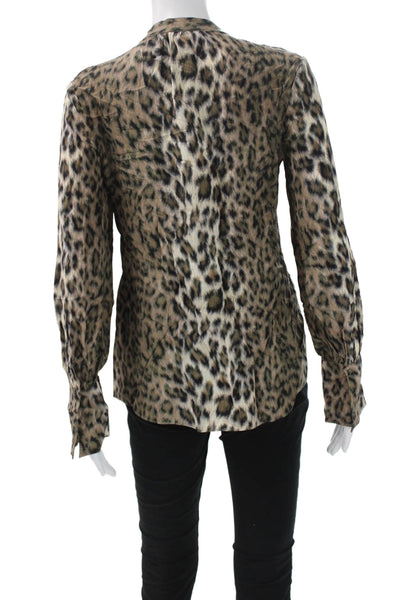 Joie Women Beige Leopard Print Long Sleeve Button Up Viscose Blouse Size XS