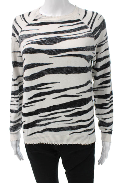 Minnie Rose Womens Pullover Sweater Beige Animal Print Long Sleeve Size S